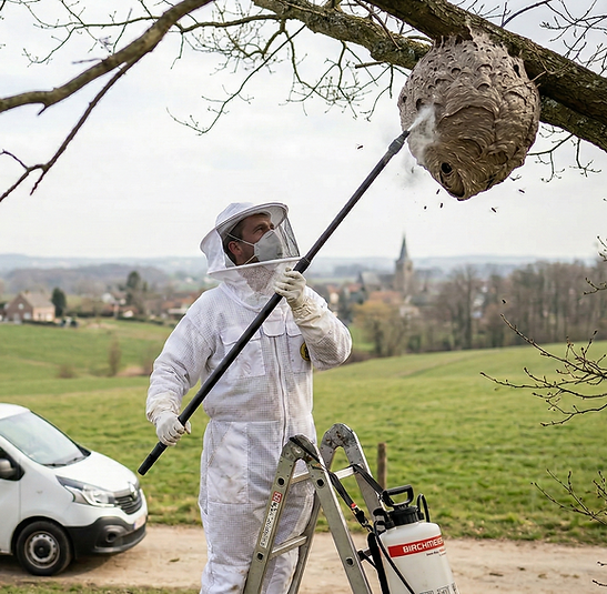 Aziatische hoornaar nest verwijderen door professional