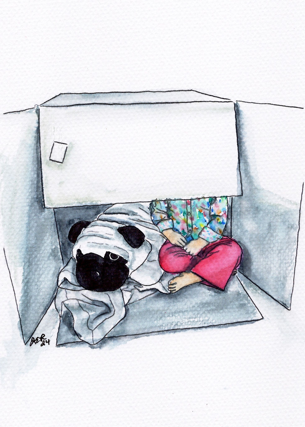 Watercolor painting of 3 little girls dressed as lambs
