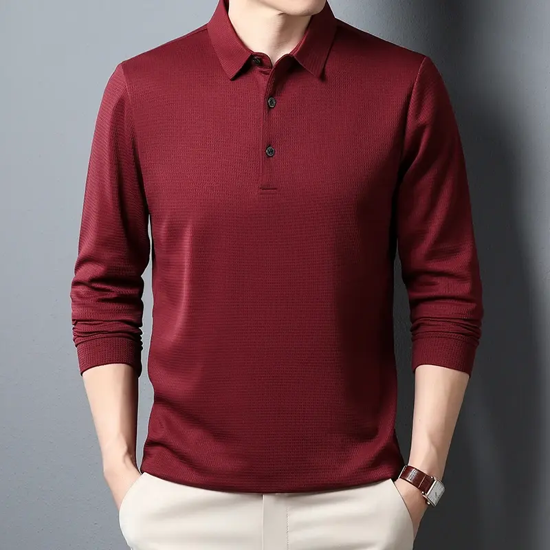 Thumbnail: Long Sleeve Polo Shirt – Refined Cotton Comfort for Modern Business Casual Style