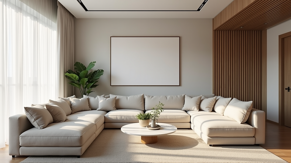 Wide angle view of a beautifully renovated living room