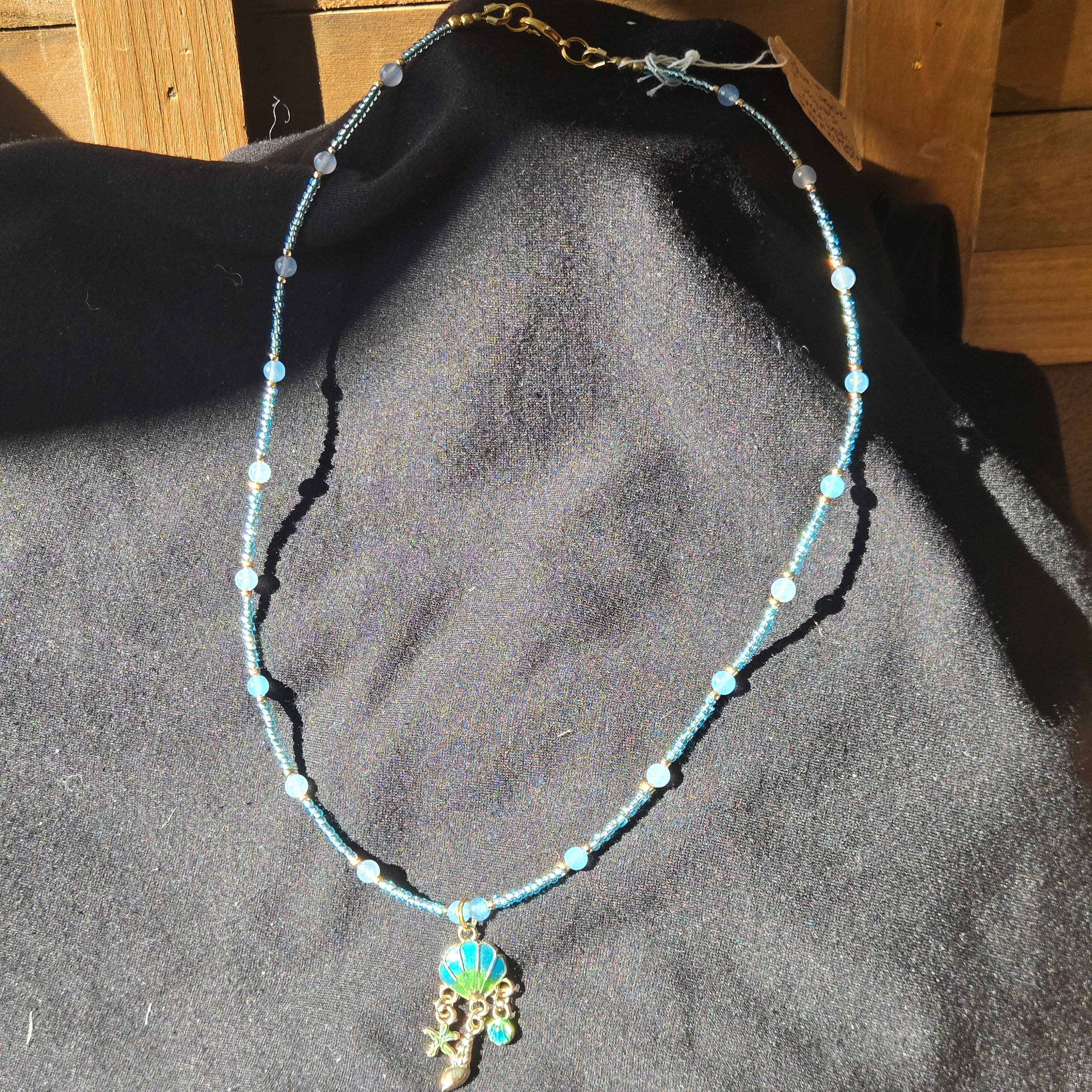 Tidepool Blue Jade and Enamel Shell Necklace
