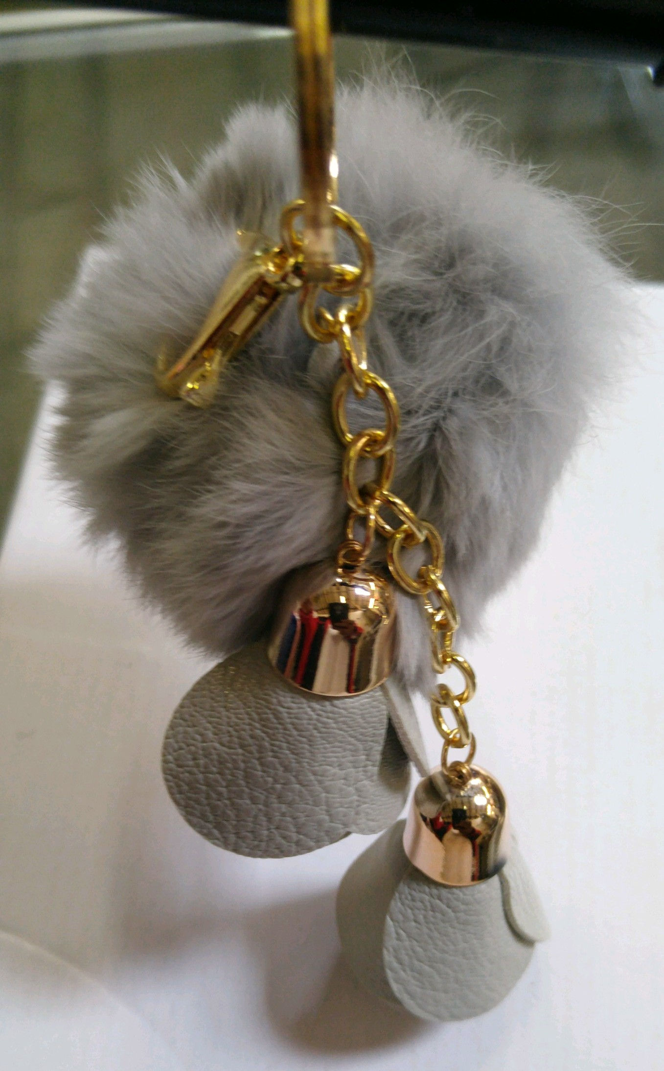 Pom Pom Dangling Leather Flower Pedal Keychains