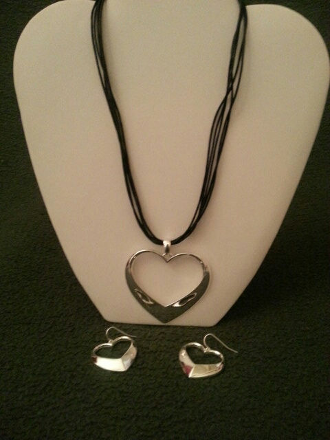 Silver Open Heart Necklace and Earring Set