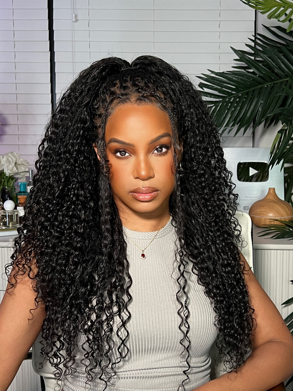 Thumbnail: JZ Hair 24" Boho Box Braids Human Hair Braided Wig HD Full Lace
