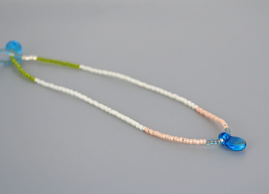 Miniaturbild: Collier, handgefertigt, blau, rose, grün