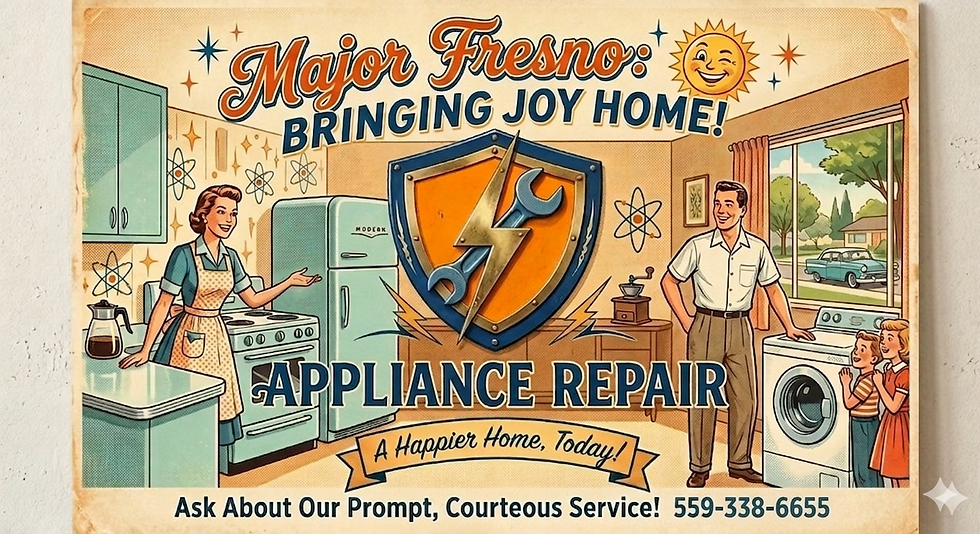 Vintage 1950s American advertisement poster for Major Fresno Appliance Repair