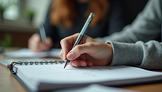 GCSE student writing in an exam