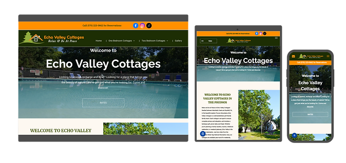 Complete website revamp displayed on computer, iPad, and phone, designed by Ronda Media in East Stroudsburg, PA