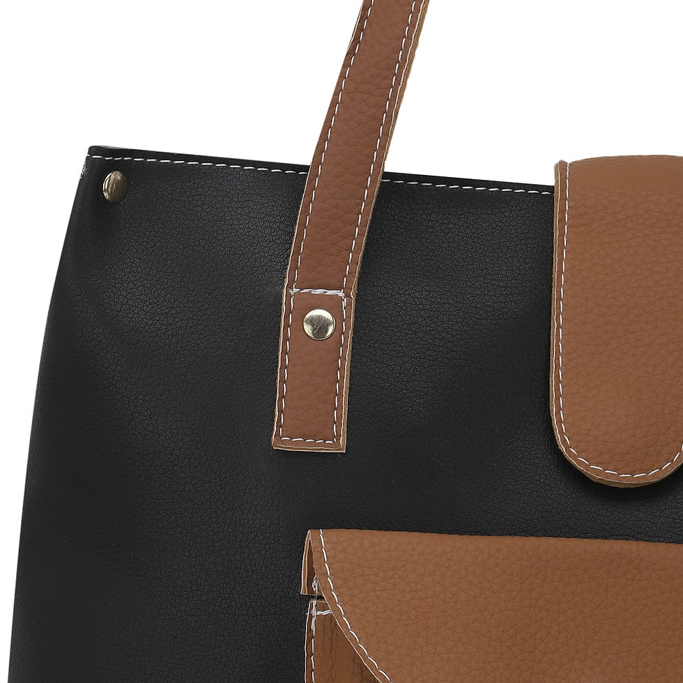 Thumbnail: Front Pocket and Flap Black Tan Handbag