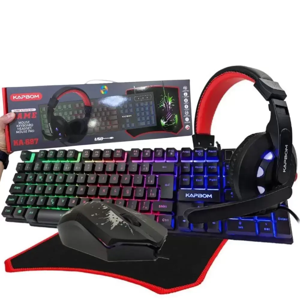 Kit Gamer Teclado Semi Mecânico + Mouse 1200dpi Usb Rgb Iluminado Jogos Pc
