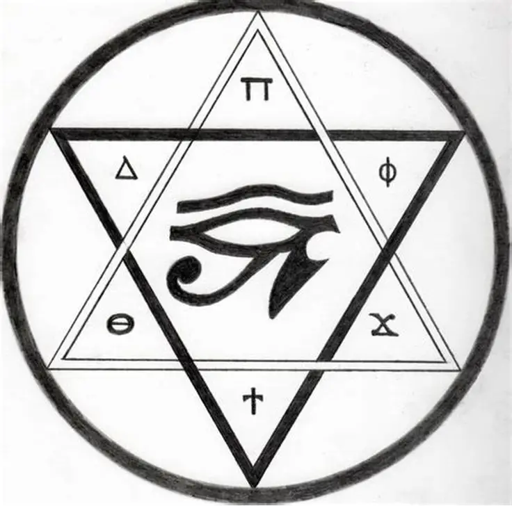 Emblem with Eye of Horus inside Star of David