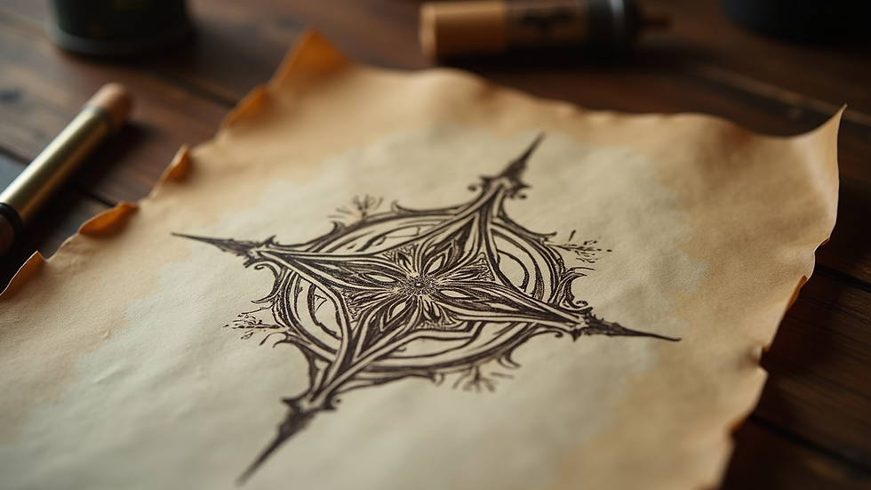 Close-up view of a ceremonial magic sigil drawn on parchment