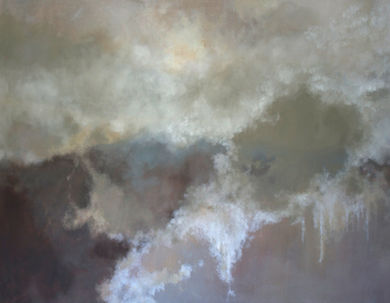 An oil painting inspired by mountains and stormy skies