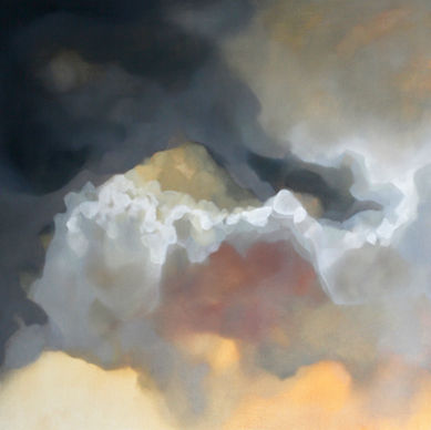 An oil painting inspired by mountains and stormy skies