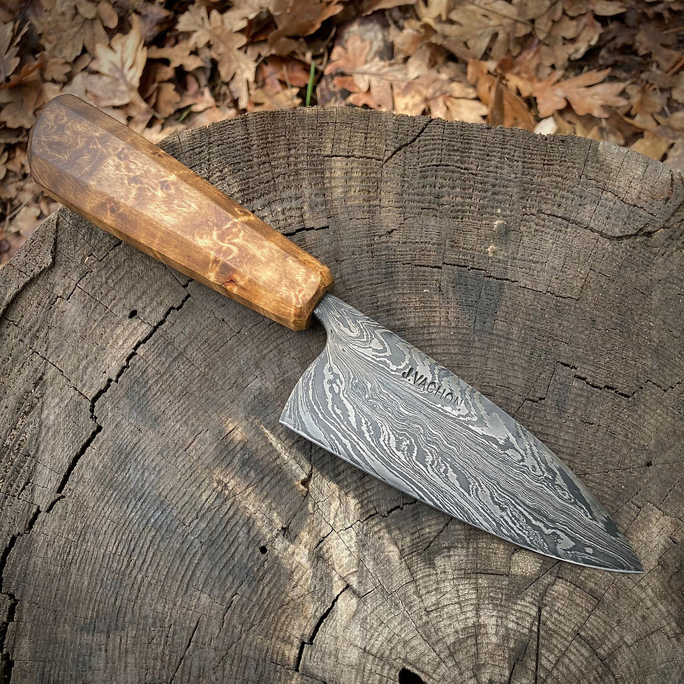 Thumbnail: 5” Feather Damascus and Bird’s Eye Maple Kitchen Knife