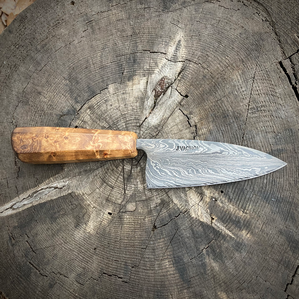 Thumbnail: 5” Feather Damascus and Bird’s Eye Maple Kitchen Knife