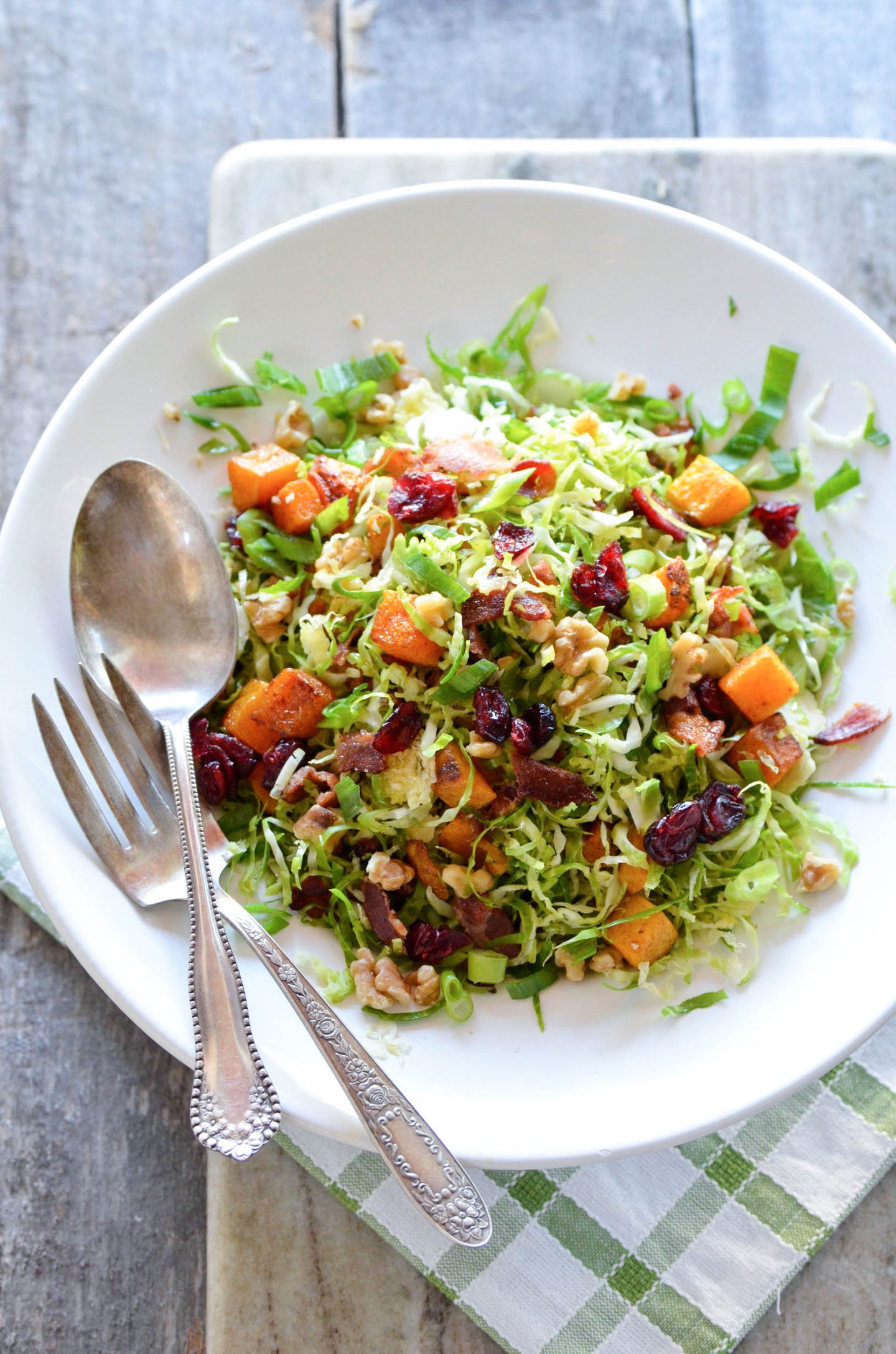 Shaved Brussels Sprouts Salad with Winter Squash, Dried Cherries and Bacon 5