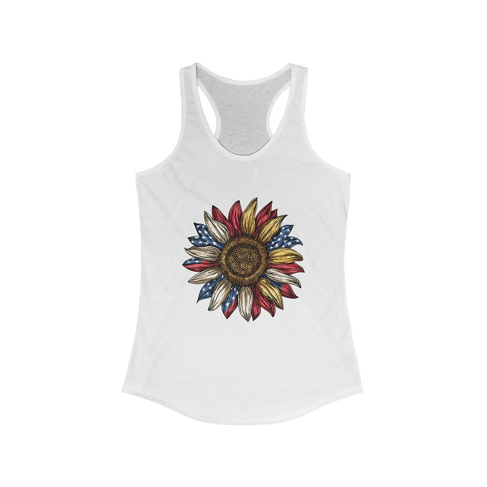 tank top with a sunflower with petals mixed with American flag