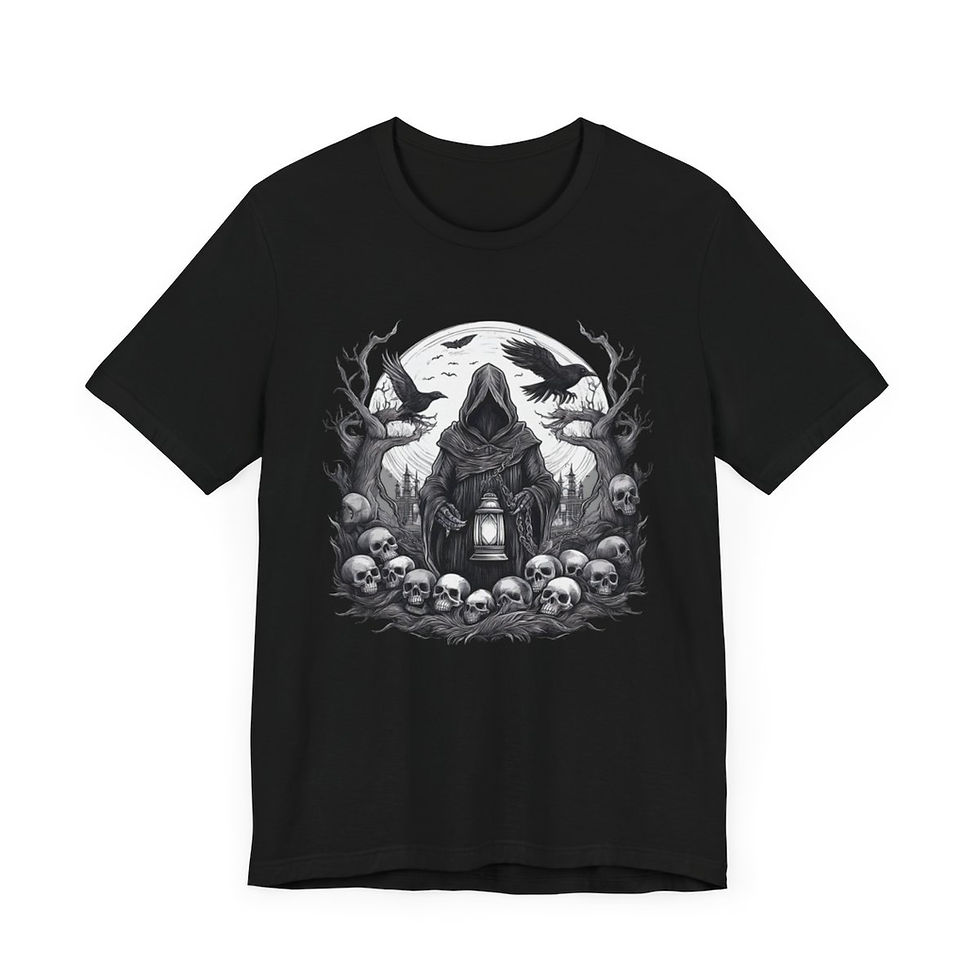 Thumbnail: Gothic Reaper T-Shirt with Skulls and Ravens Dark Art Tee