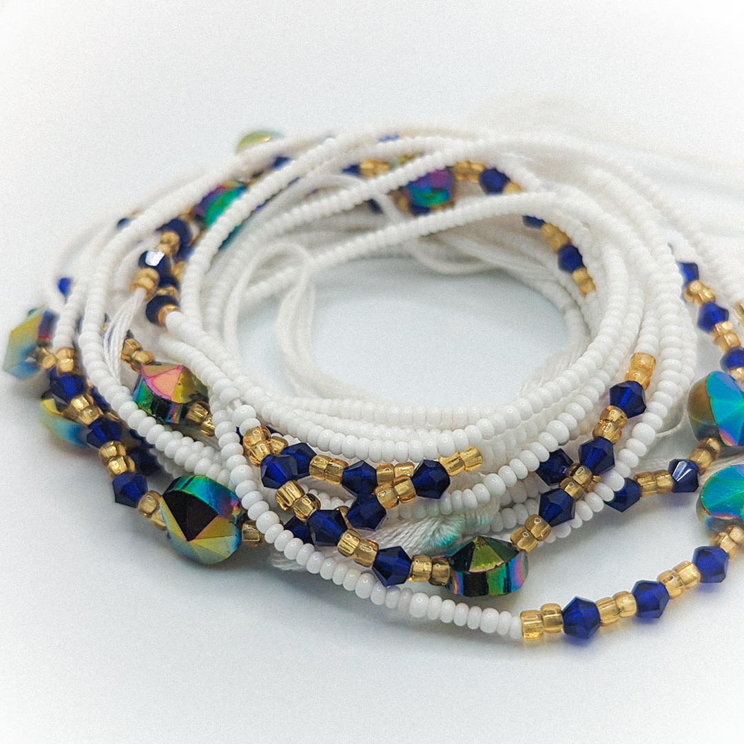 White Seeded Golden Crystal Waist Beads