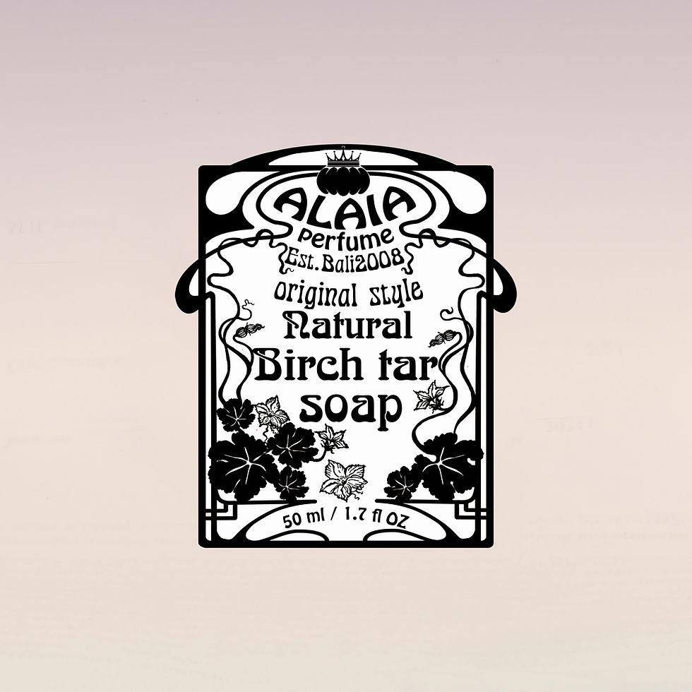 Thumbnail: Изображение фирменной этикетки с бутылки пенного мыла с дёгтем ALAIA PERFUME "Birch tar soap" 50 мл