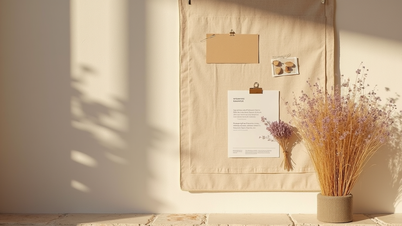 Vision board avec notes, fleurs séchées et lumière naturelle