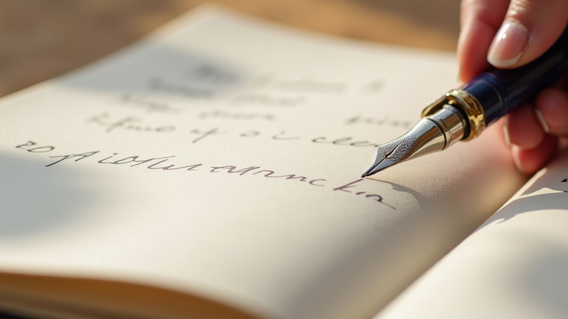 Main écrivant avec un stylo-plume dans un carnet