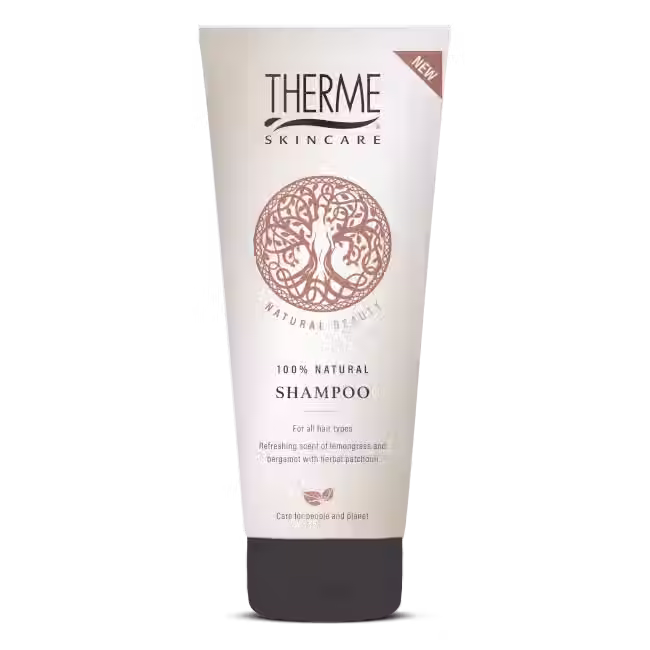 Szampon Therme 100% Natural – delikatna pielęgnacja włosów z orzeźwiającym zapachem trawy cytrynowej, bergamotki i paczuli
