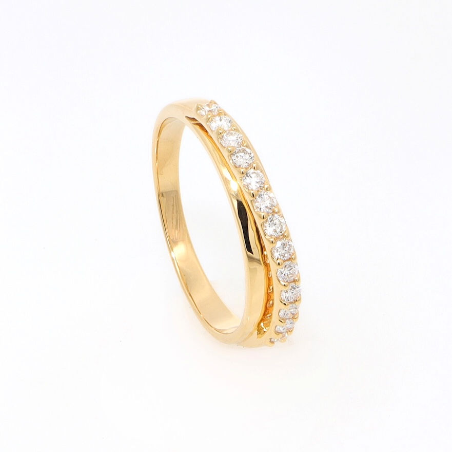 Thumbnail: Elegant gold diamond wedding ring. SVS custom fine jewelry for your special day.