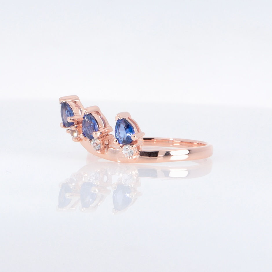 Thumbnail: Contemporary gold sapphire diamond ring with pear shaped stones - modern wholesale fine jewelry by SVS Jewelry Bangkok