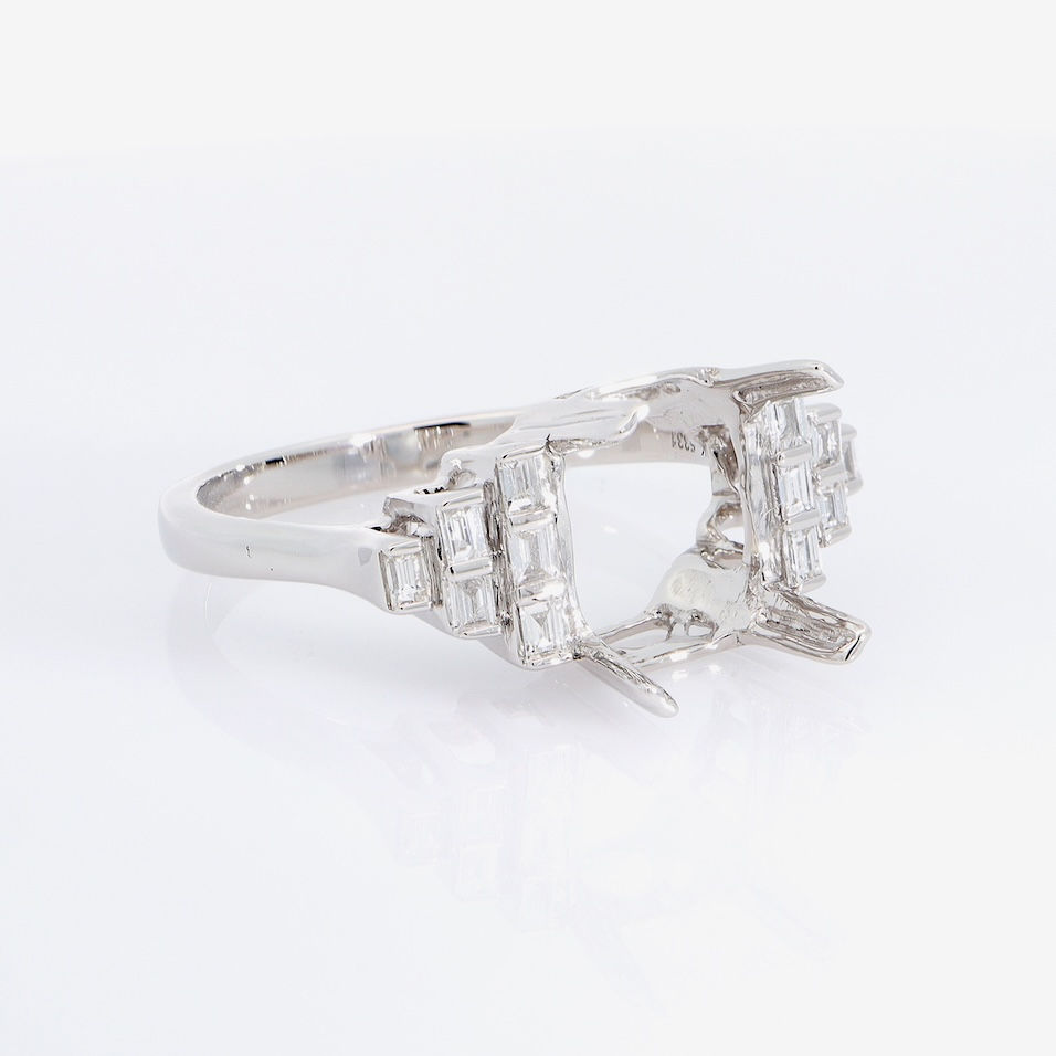Thumbnail: Graduated baguette diamond engagement ring setting with an Art Deco design in fine gold.