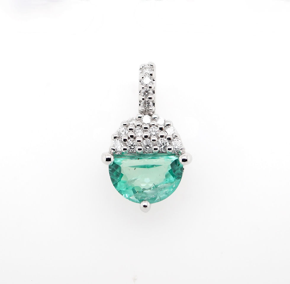 Half-moon gemstone pendant with pavé diamond crown in fine gold