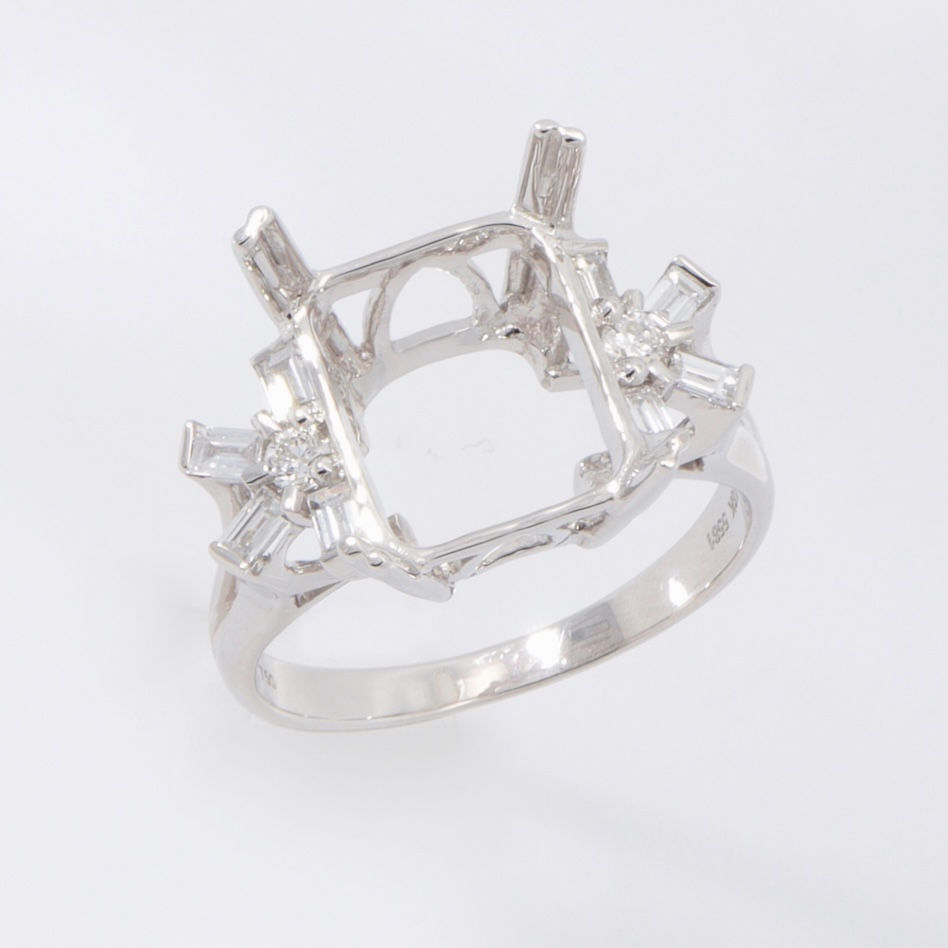 Gold baguette diamond semi-mounting ring with sunburst design - luxury engagement ring semi-mounting wholesale fine jewelry