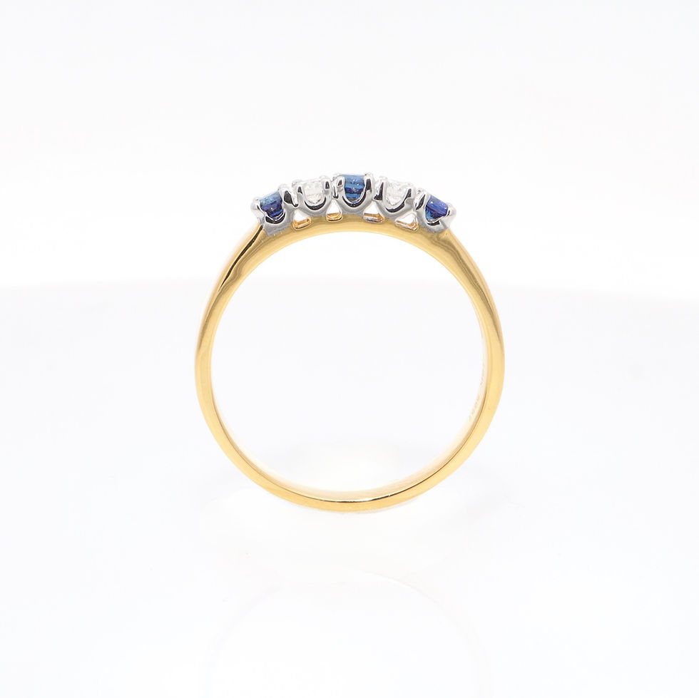 Thumbnail: Five-stone gemstone and diamond fine gold band ring, handcrafted custom jewelry