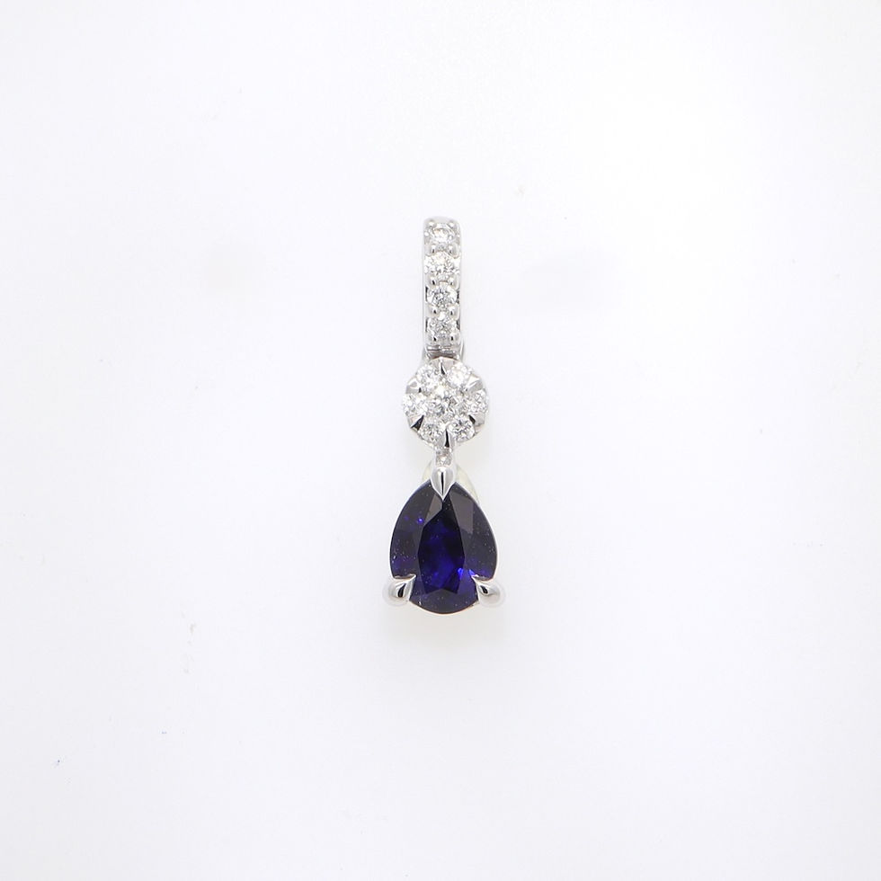 Deep blue sapphire pear shaped pendant diamond accents gold setting fine jewelry gemstone necklace