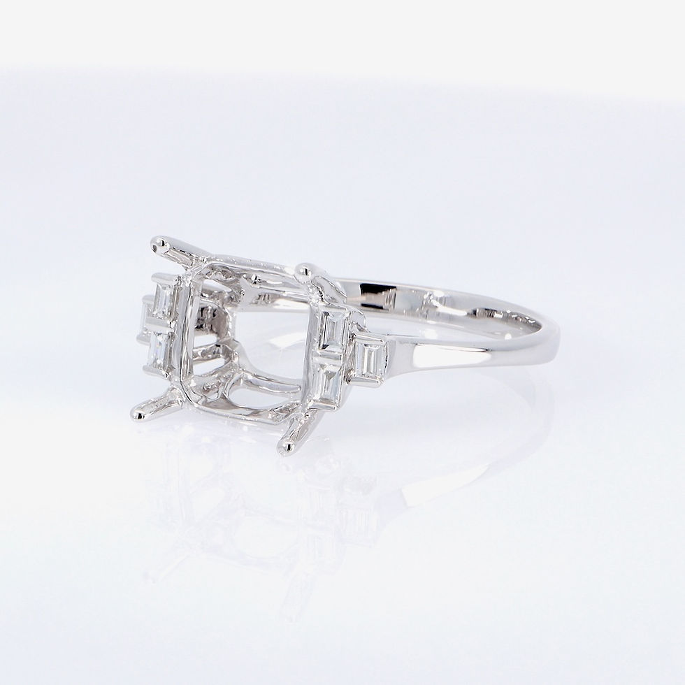 Thumbnail: Graduated baguette diamond engagement ring setting with an Art Deco design in fine gold.