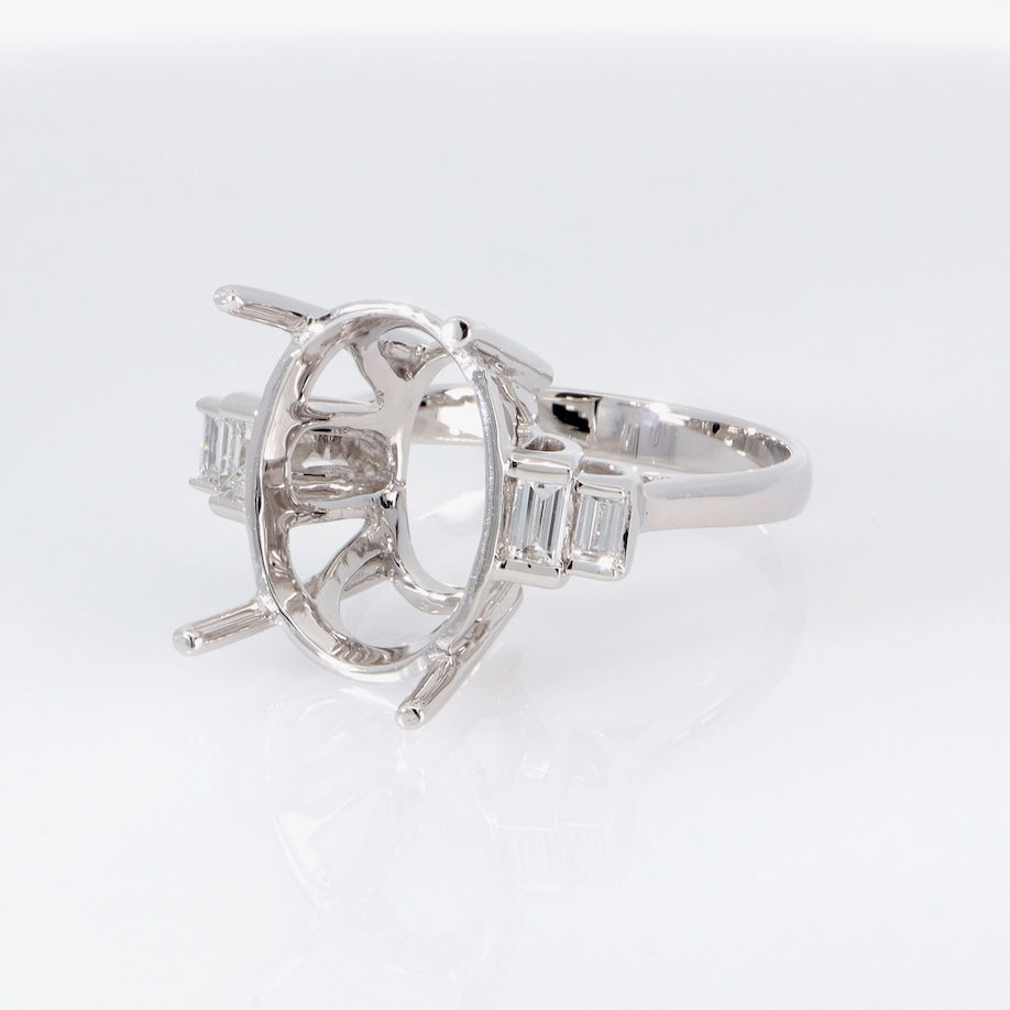 Thumbnail: Art Deco split shank diamond engagement ring setting with baguette diamond accents in fine gold.