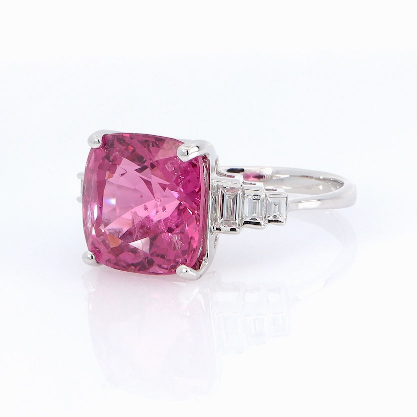 Thumbnail: Art Deco engagement ring setting with graduated baguette diamonds in fine gold.