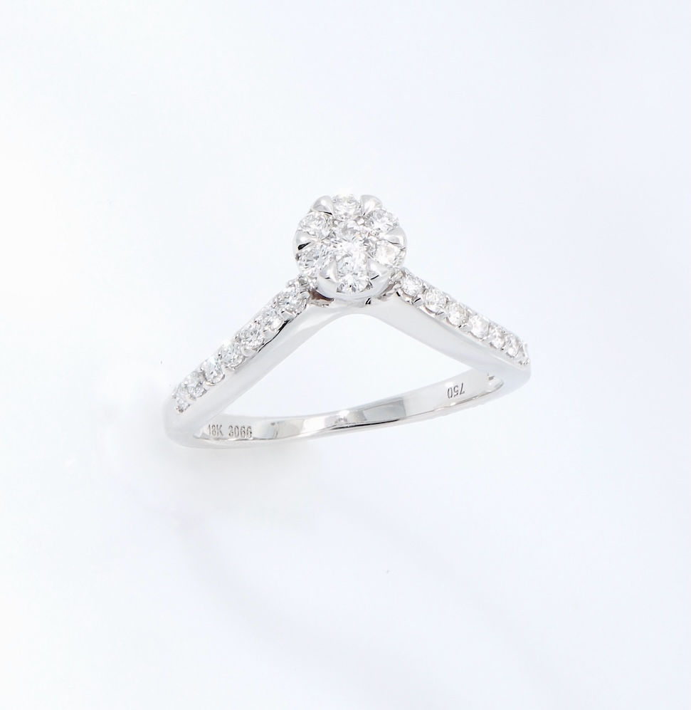 Thumbnail: Solitaire semi-mount diamond shoulder ring in fine gold, handcrafted fine jewelry