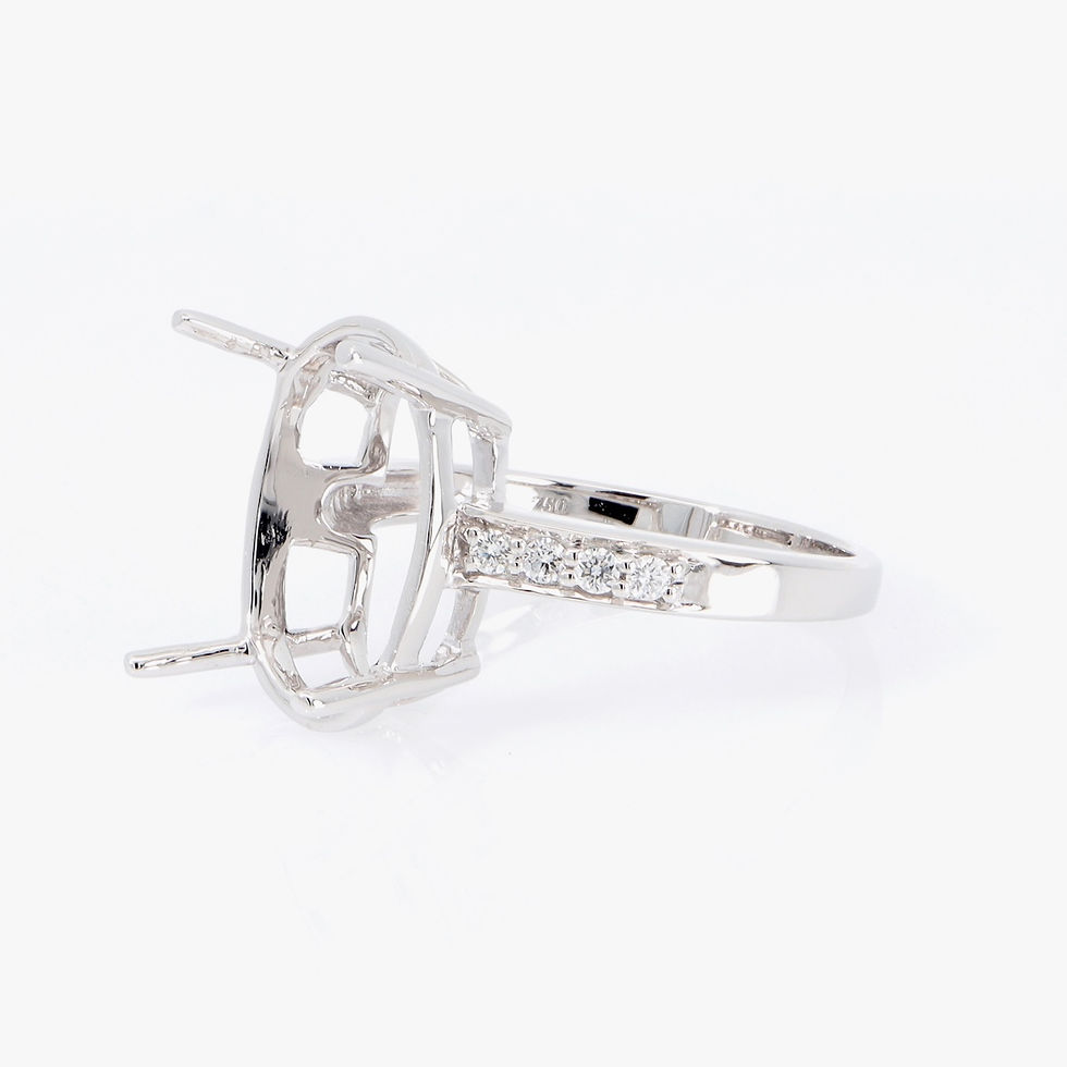 Thumbnail: Classic oval diamond engagement ring setting with a pavé diamond band in fine gold.