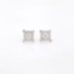 Classic illusion-set round diamond earrings in a square setting, handcrafted in fine gold.