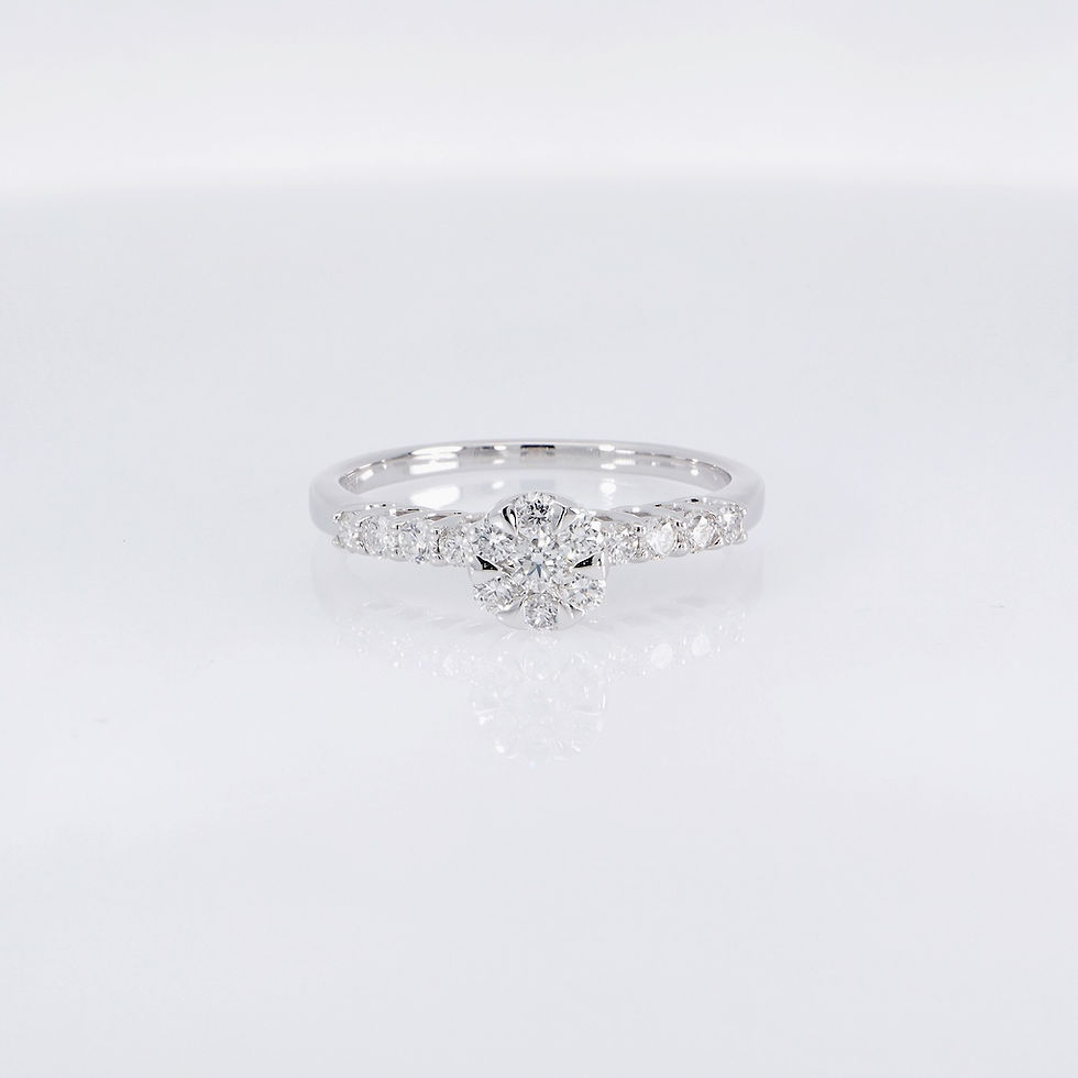 Thumbnail: Solitaire semi-mount diamond shoulder ring in fine gold, handcrafted fine jewelry