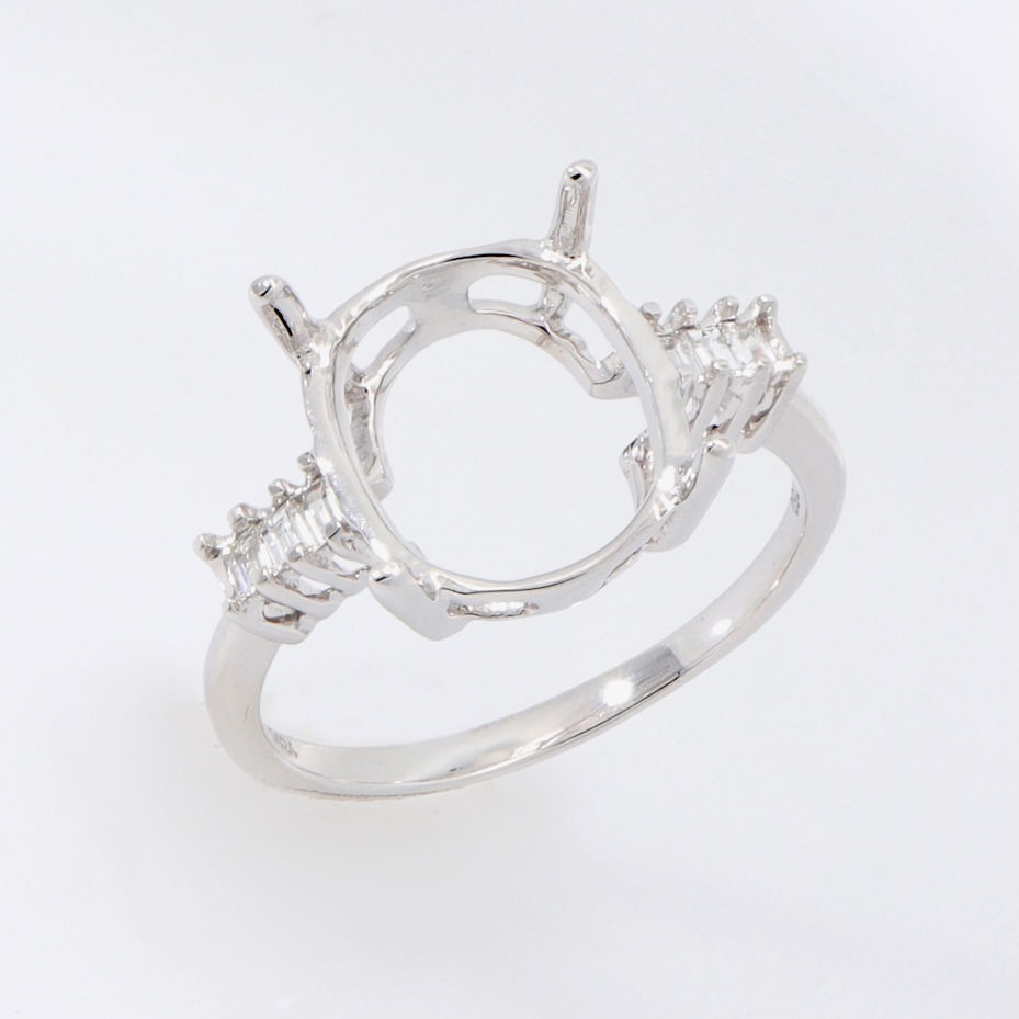Thumbnail: Art Deco diamond engagement ring setting with three-stone baguette diamond accents in fine gold.