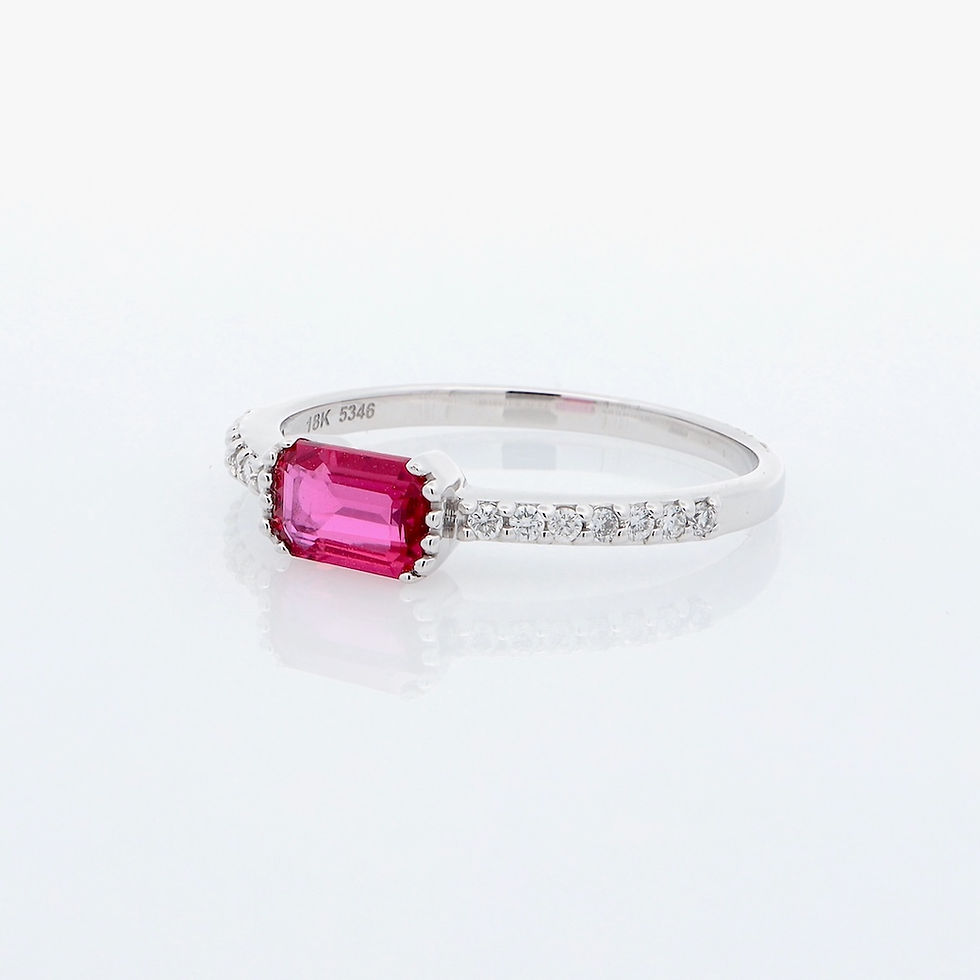 Thumbnail: Minimalist engagement ring setting for an emerald-cut stone with a pavé diamond gold band.