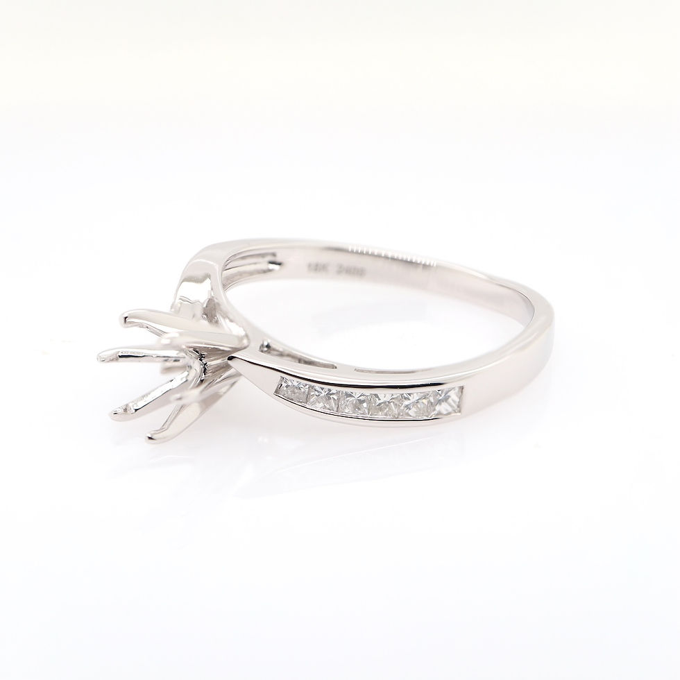 Thumbnail: Gold diamond engagement ring setting with six prong mount and diamond accent band