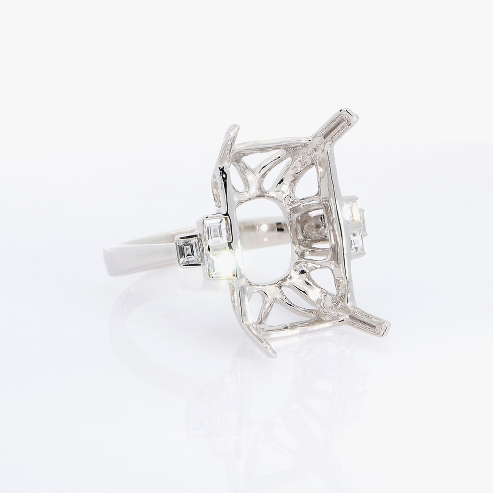 Art Deco engagement ring setting with stepped baguette diamonds in a bold, architectural design.