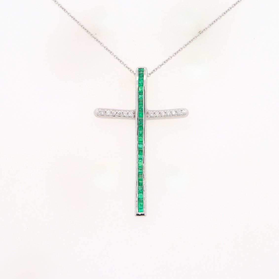 Gemstone and diamond cross pendant in fine gold on chain
