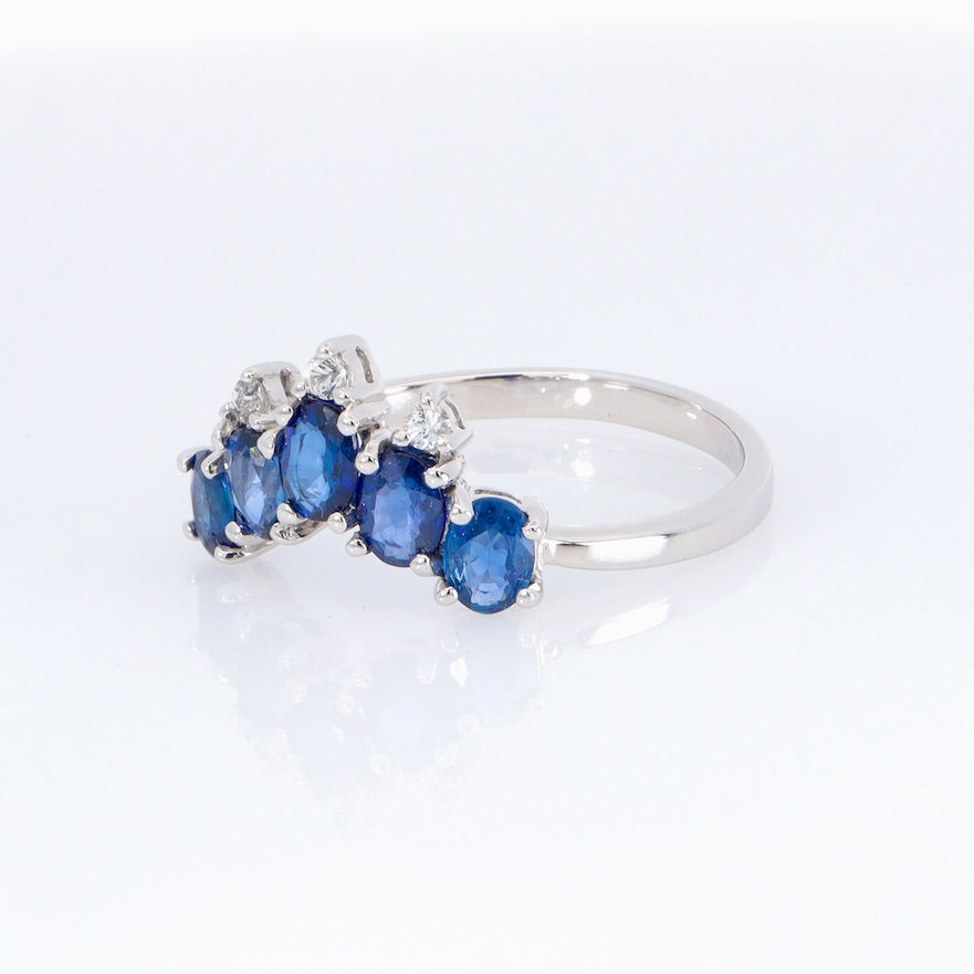 Thumbnail: Gold sapphire ring wholesale five stone blue gemstone jewelry curved band fine jewelry
