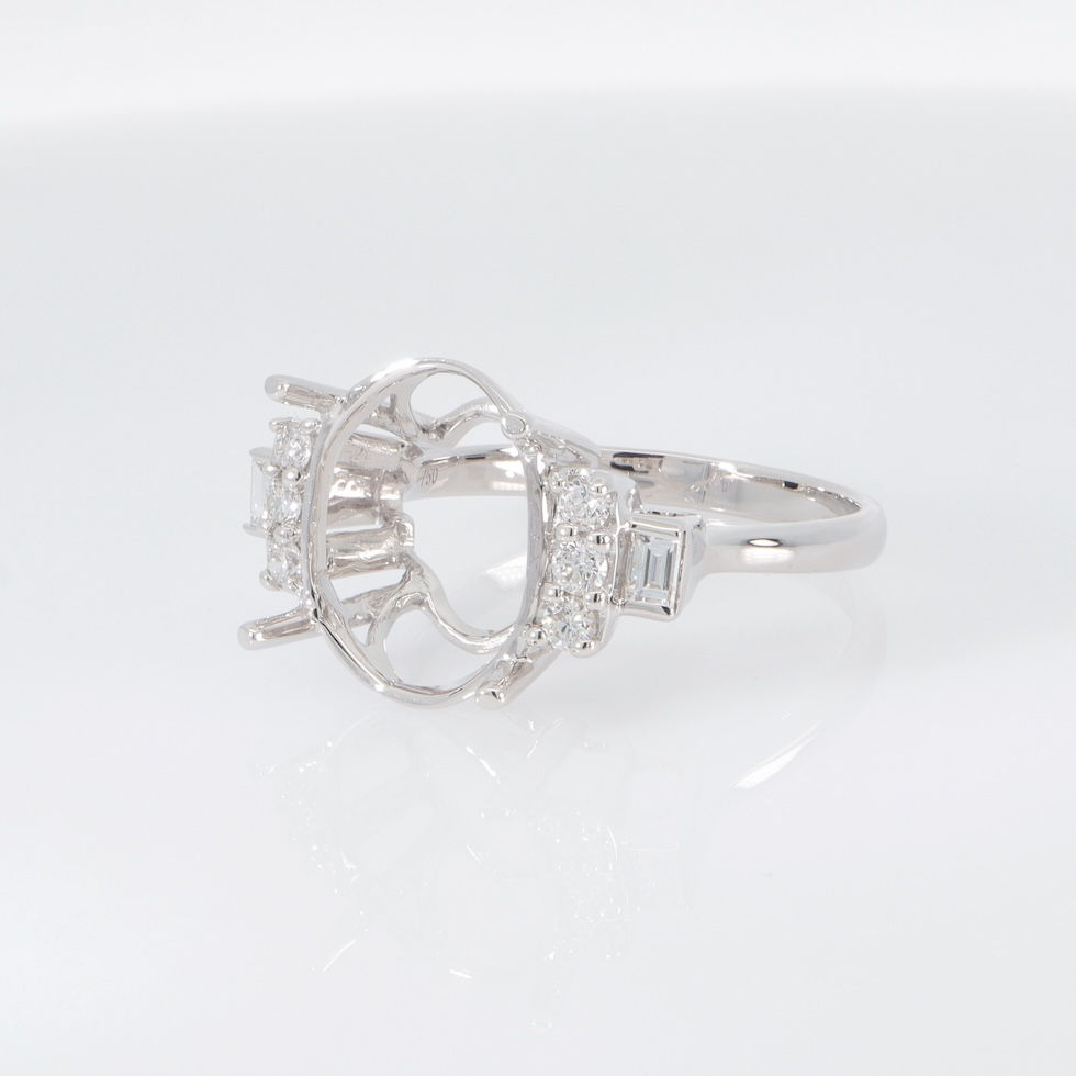 Thumbnail: Modern asymmetrical diamond engagement ring setting with mixed-cut diamond clusters in fine gold.