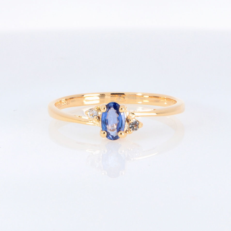 Thumbnail: Gold oval sapphire diamond ring wholesale fine jewelry blue gemstone engagement ring delicate design